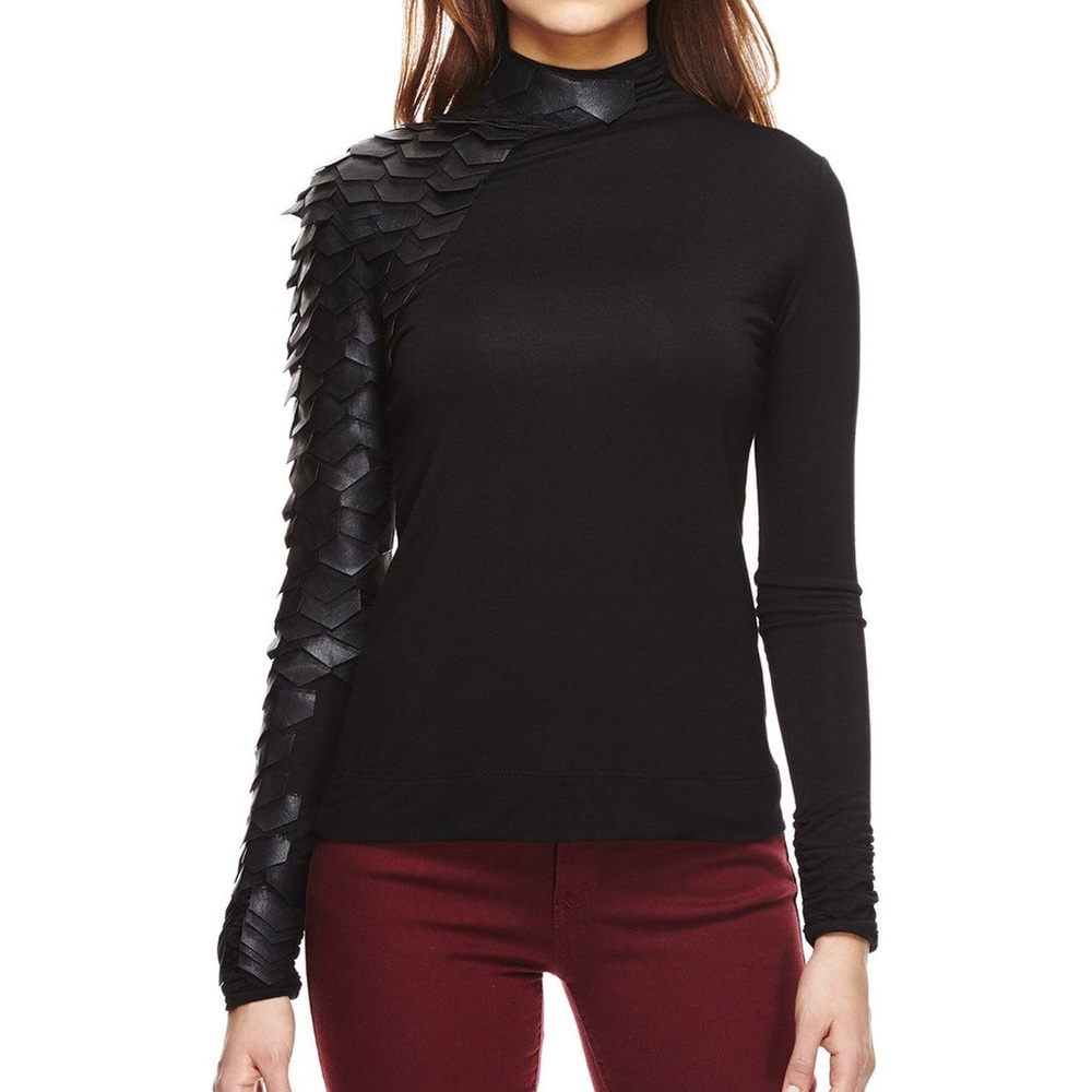 Gracia Sheer top with leather scale detail NWT